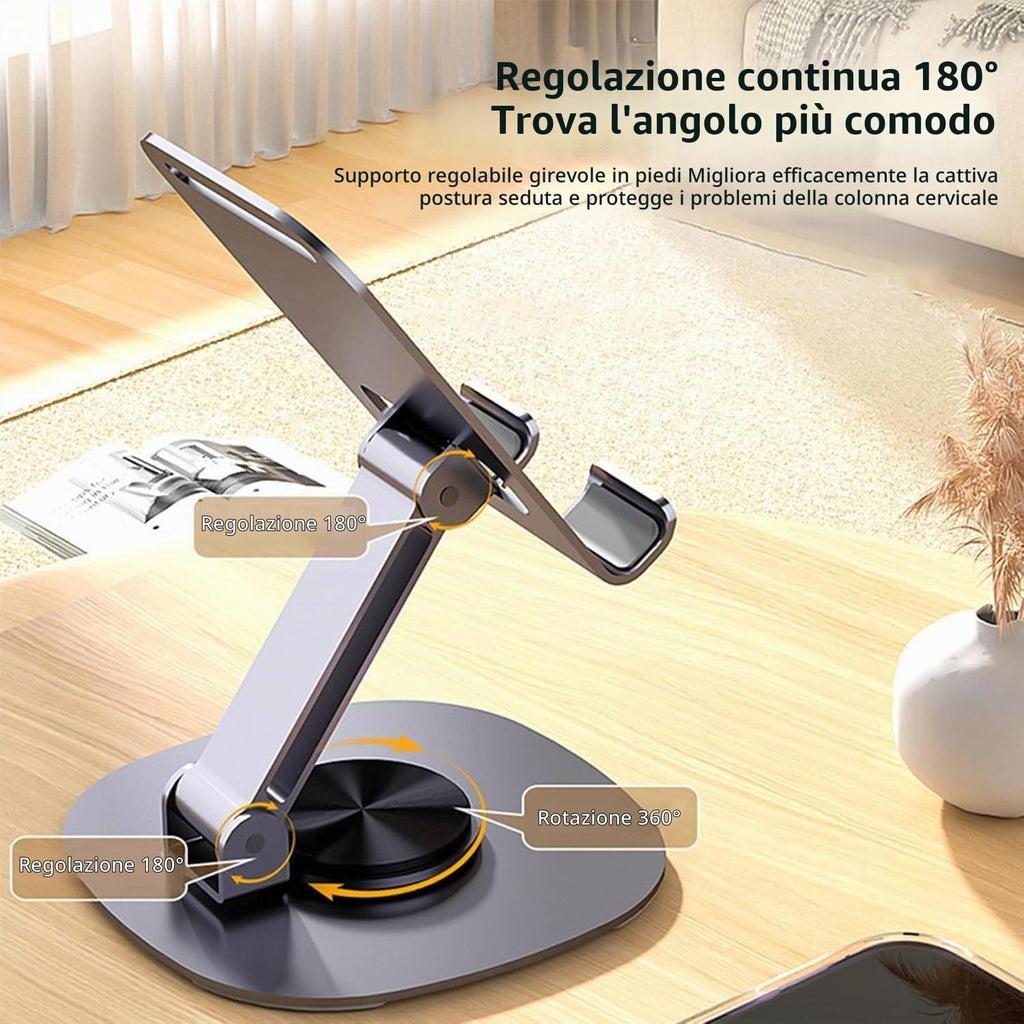 Supporto Telefono da Tavolo, Regolabile a 360° con Rotazione a 360°,Porta Cellulare con Fessura per Ricarica, per Scrivania, Ufficio e casa,, Multi-Angolo,, Porta Telefono Pieghevole in 100% Accaio