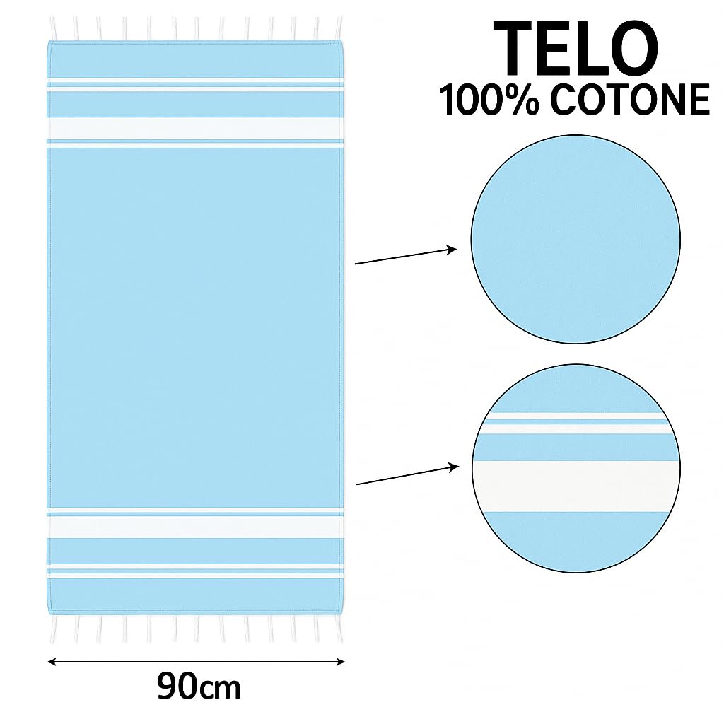 Ali Brothers Telo Mare Grande 90x170cm 100% Cotone – Asciugamano da Spiaggia con Frange – Antisabbia, Leggero, Assorbente e Compatto – Fouta per Hammam, Sauna, Viaggio, Piscina, Yoga, Campeggio,