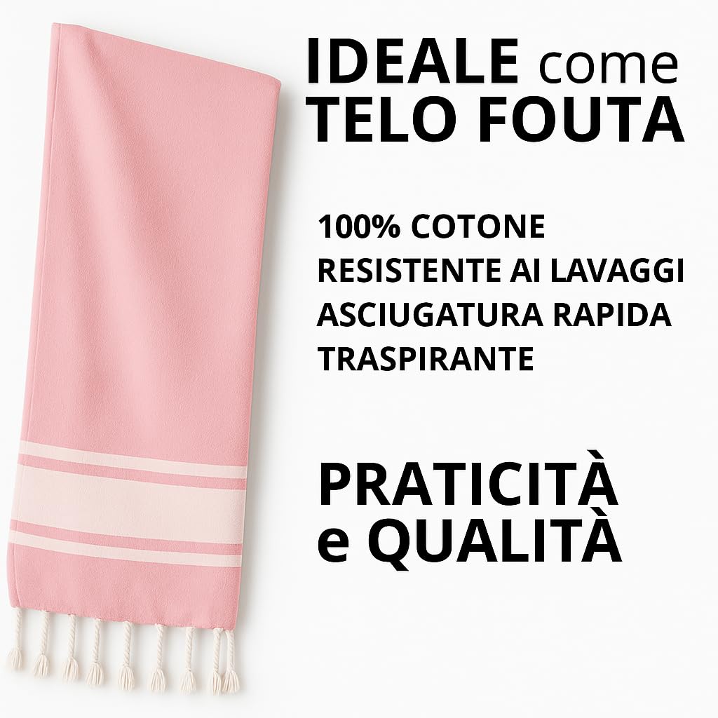 Ali Brothers Telo Mare Grande 90x170cm 100% Cotone – Asciugamano da Spiaggia con Frange – Antisabbia, Leggero, Assorbente e Compatto – Fouta per Hammam, Sauna, Viaggio, Piscina, Yoga, Campeggio,
