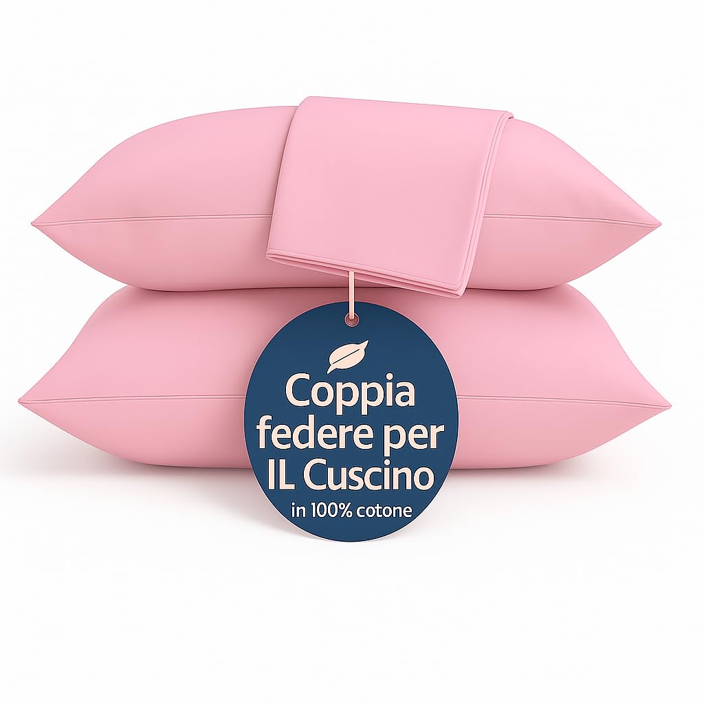 Set 2 Federe Cuscino 50x80 cm – 100% Cotone Morbido e Traspirante – Antipiega, Antiacaro, Lavabili – Naturale per Letto Singolo o Matrimoniale"