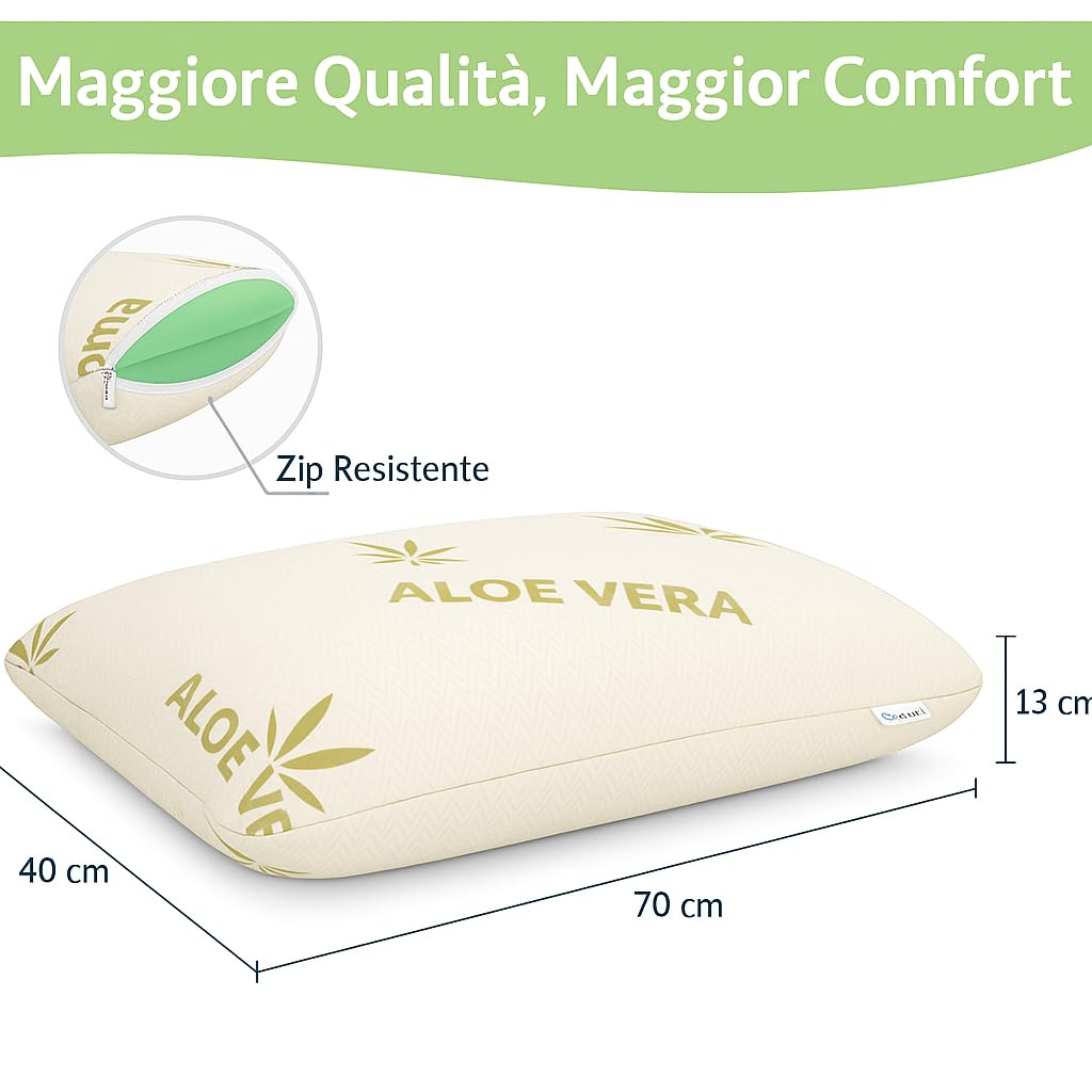 Ali Brothers Cuscino Letto in Memory Foam Ergonomico – Cervicale, Ortopedico, Traspirante, Altezza 13/15 cm – Antiacaro, Made in Italy – Cuscino per Dormire, Collo e Schiena