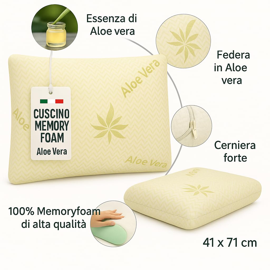 Ali Brothers Cuscino Letto in Memory Foam Ergonomico – Cervicale, Ortopedico, Traspirante, Altezza 13/15 cm – Antiacaro, Made in Italy – Cuscino per Dormire, Collo e Schiena