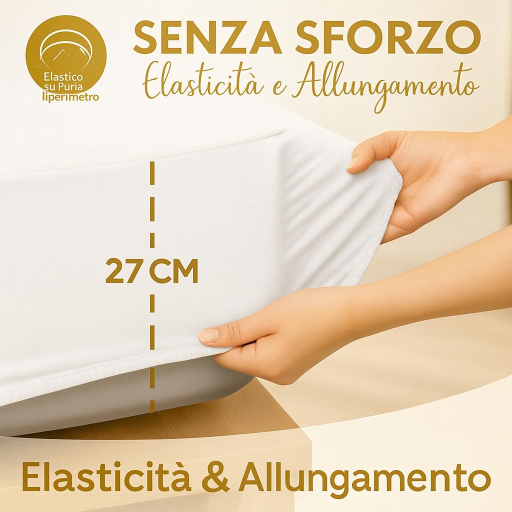 Coprimaterasso Impermeabile – Protezione Per Materasso-Traspirante, Antiacaro – Protezione Letto Lavabile, Top in Spugna Morbida, Vestibilità con Angoli Elasticizzati