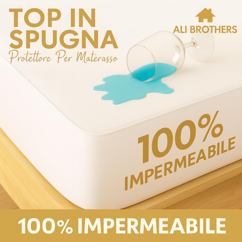 Coprimaterasso Impermeabile – Protezione Per Materasso-Traspirante, Antiacaro – Protezione Letto Lavabile, Top in Spugna Morbida, Vestibilità con Angoli Elasticizzati