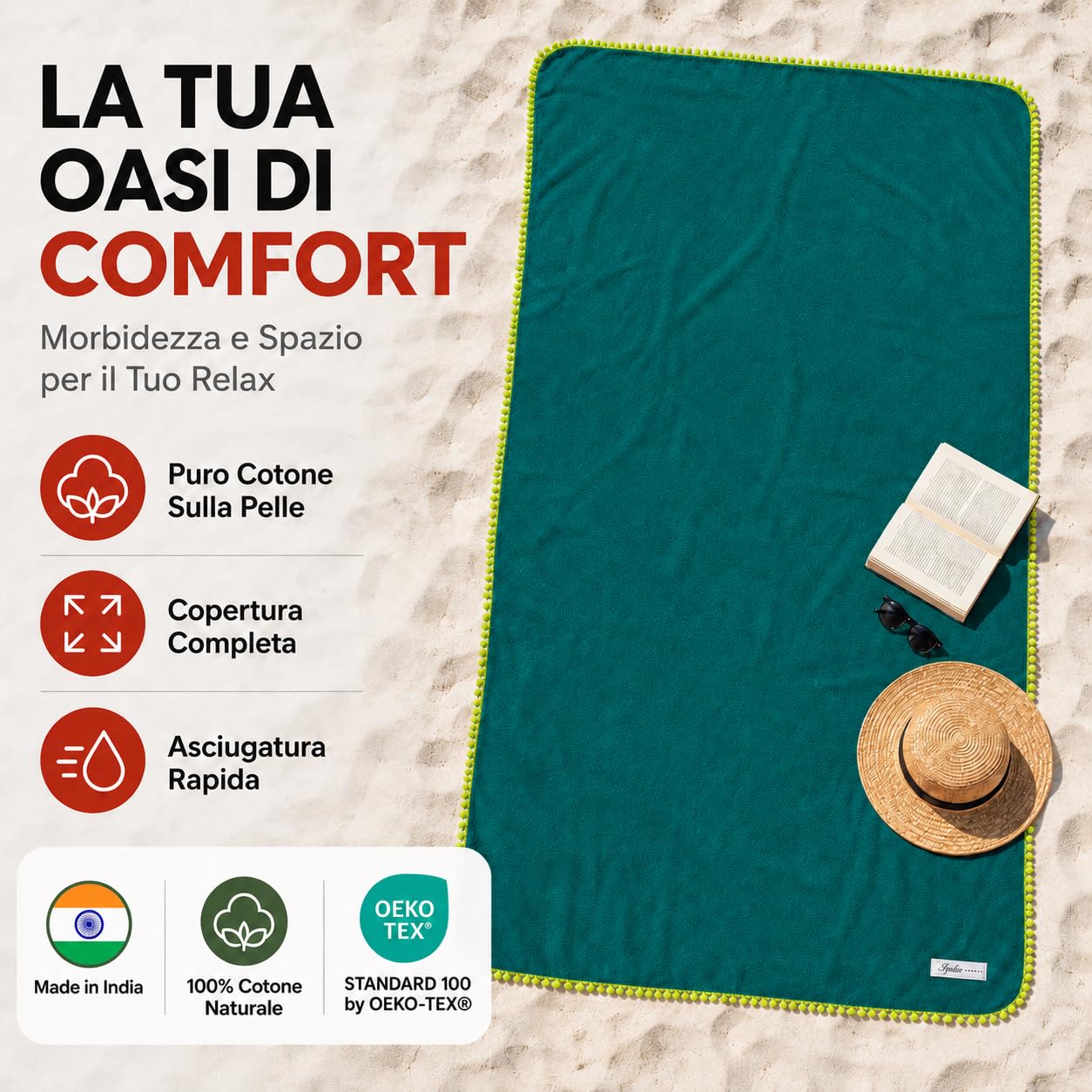 Ali Brothers Telo Mare 90x160 cm in Spugna Jacquard 100% Cotone-Morbido e assorbente, ideale per spiaggia, piscina, bagno e coprilettino da mare.