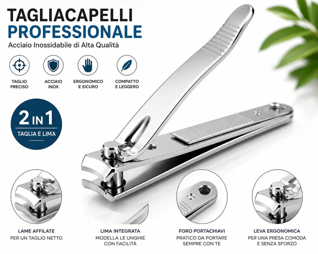 Tagliaunghie Professionale in Acciaio Inox- con lime per unghie integrate, tagliaunghia in acciaio inossidabile resistente per unghie spesse, affilato per uomini e donne
