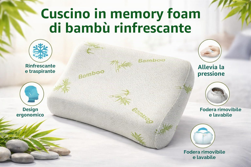 Cuscino Cervicale Memory Foam per Dormire Ortopedico Aloe Vera Guanciale a Doppia Onda Ideale per Supporto al Collo Ergonomico Traspirante Antirussamento Anallergico Federa Bamboo Lavabile