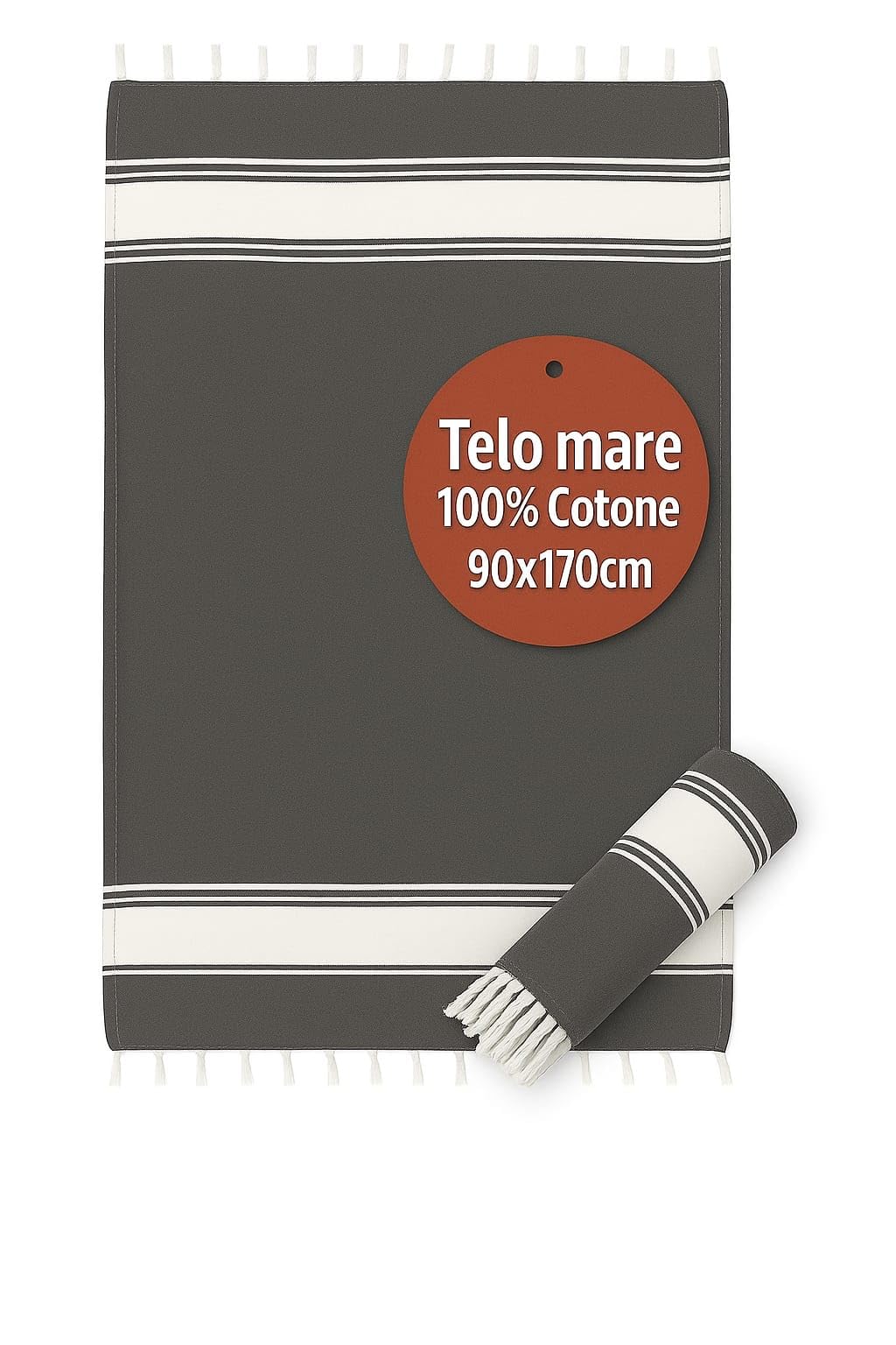 Ali Brothers Telo Mare Grande 90x170cm 100% Cotone – Asciugamano da Spiaggia con Frange – Antisabbia, Leggero, Assorbente e Compatto – Fouta per Hammam, Sauna, Viaggio, Piscina, Yoga, Campeggio,