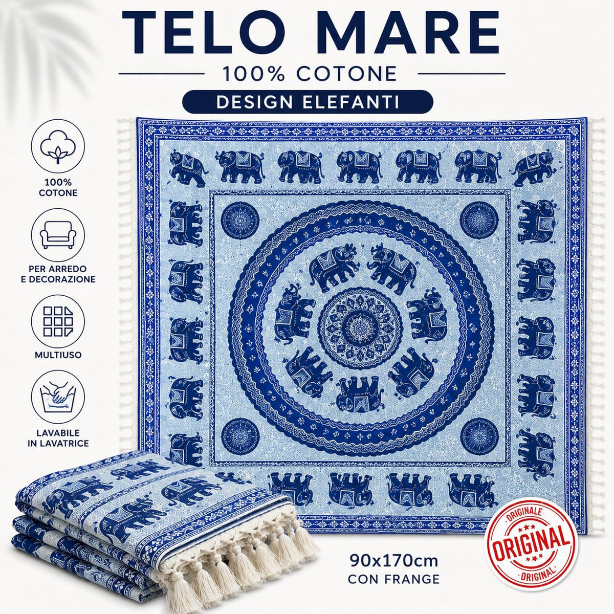 Ali Brothers Telo Mare Grande, cotone 210x230 cm+7cm frange| Telo Spiaggia antisabbia | Asciugamano Mare Fouta, frange e angoli - Pareo Donna Uomo Ragazzi | Pic Nic Beach Towel Coperta, lungo leggero
