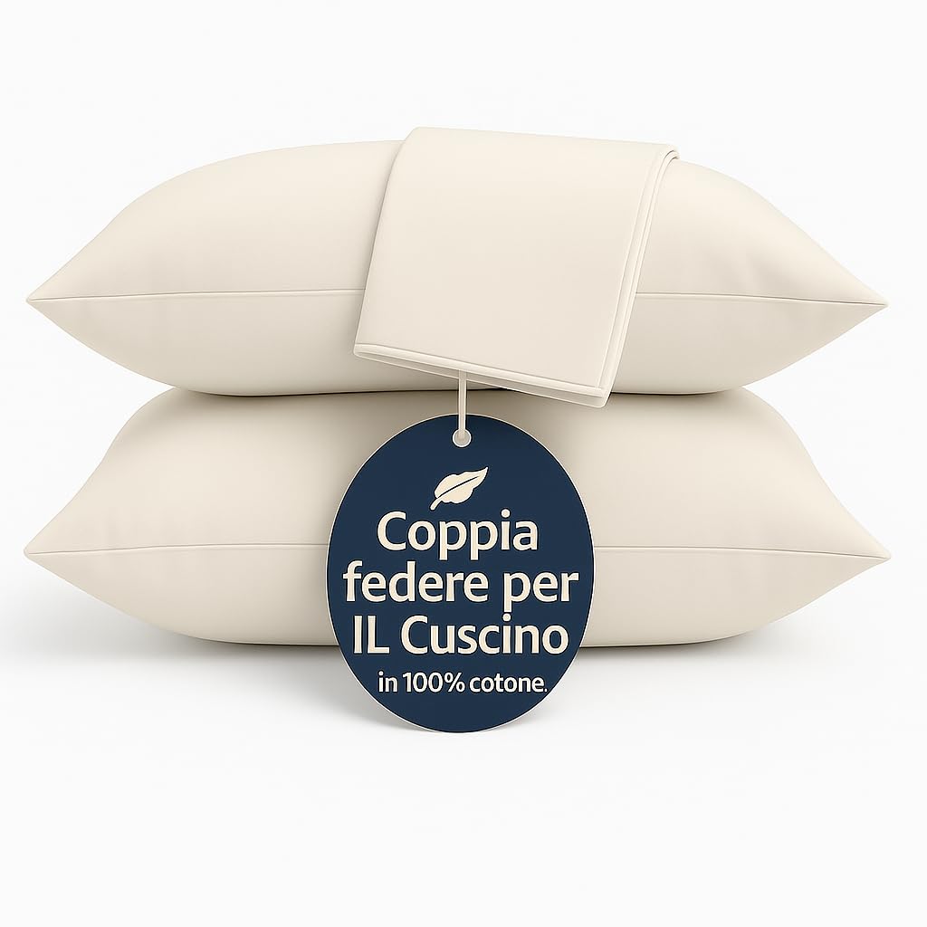Set 2 Federe Cuscino 50x80 cm – 100% Cotone Morbido e Traspirante – Antipiega, Antiacaro, Lavabili – Naturale per Letto Singolo o Matrimoniale"