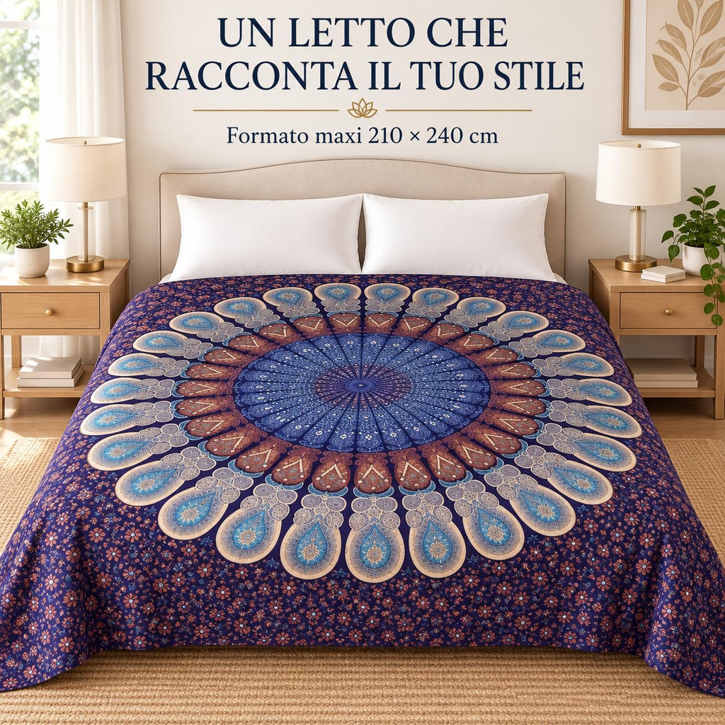 Ali Brothers Telo Copritutto Mandala 210x240 cm, Copridivano 3 Posti Boho Indiano in Cotone, Multiuso per Mare, Picnic, Arazzo da Parete, Casa e Viaggio