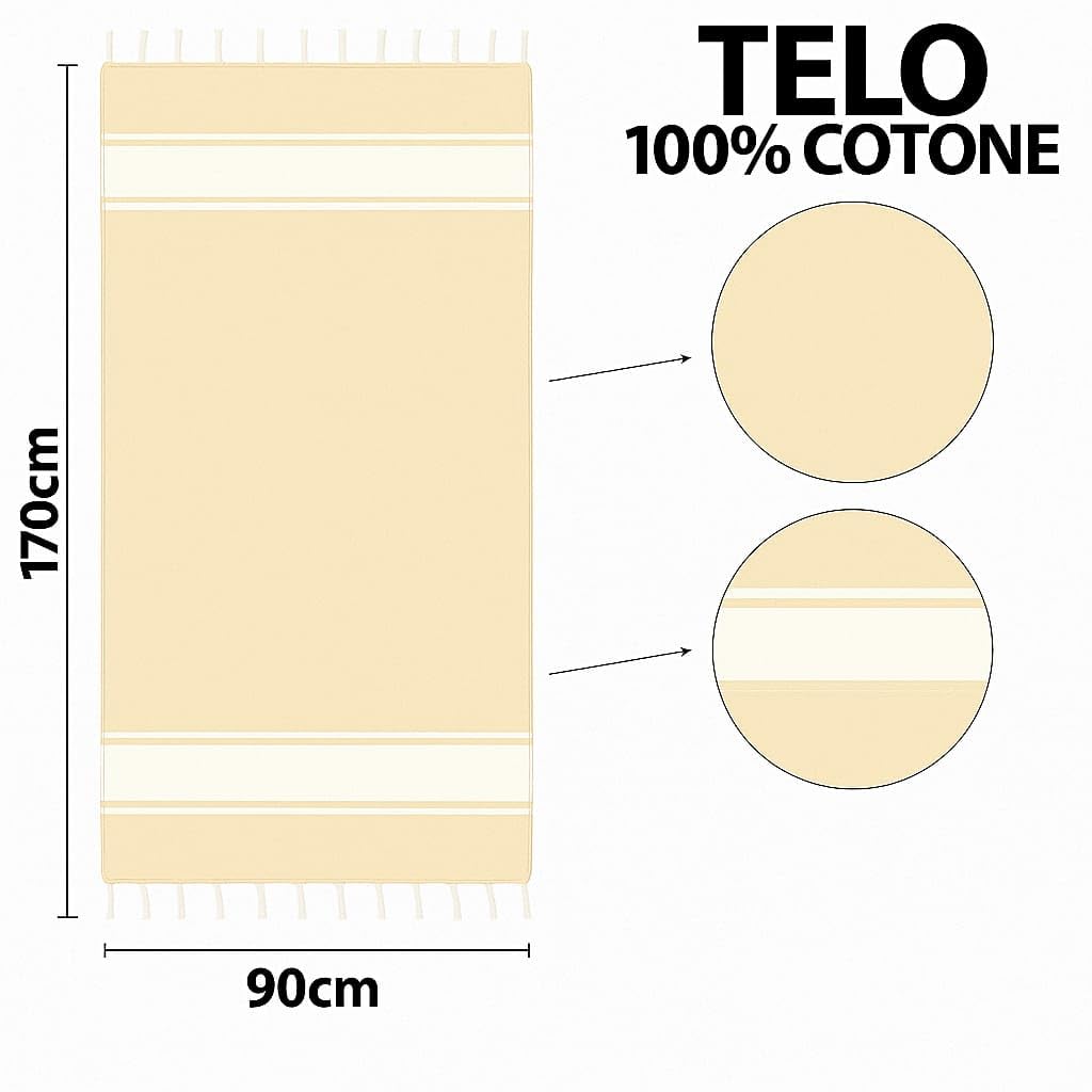 Ali Brothers Telo Mare Grande 90x170cm 100% Cotone – Asciugamano da Spiaggia con Frange – Antisabbia, Leggero, Assorbente e Compatto – Fouta per Hammam, Sauna, Viaggio, Piscina, Yoga, Campeggio,