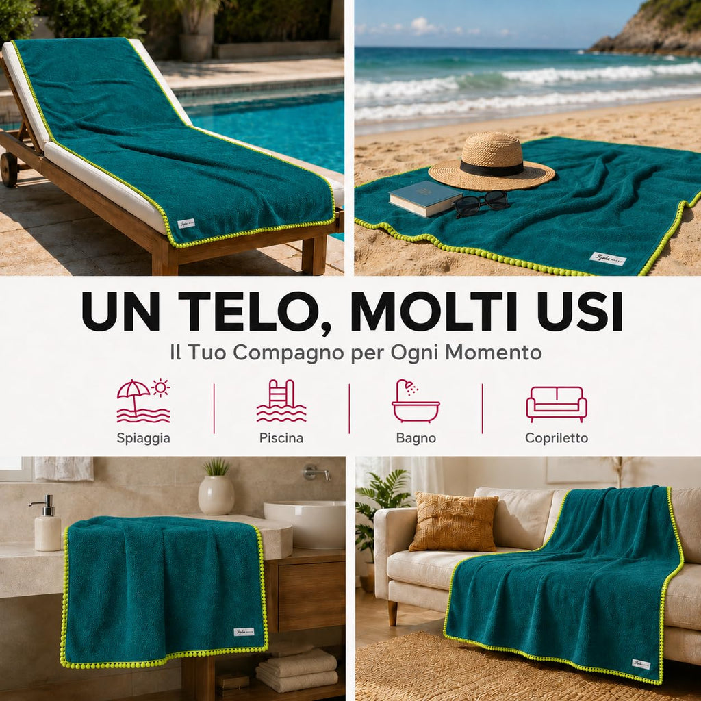 Ali Brothers Telo Mare 90x160 cm in Spugna Jacquard 100% Cotone-Morbido e assorbente, ideale per spiaggia, piscina, bagno e coprilettino da mare.