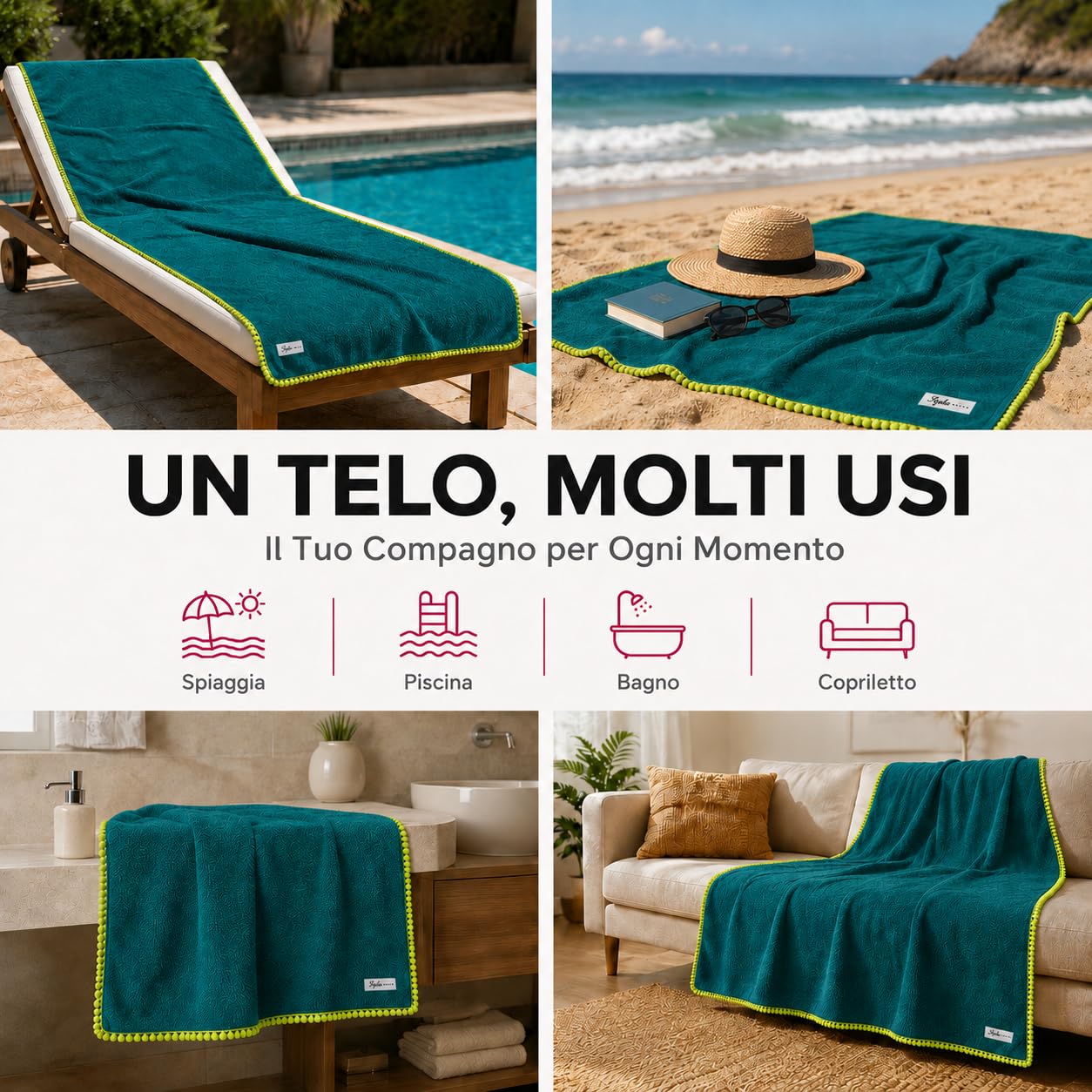Ali Brothers Telo Mare 90x160 cm in Spugna Jacquard 100% Cotone-Morbido e assorbente, ideale per spiaggia, piscina, bagno e coprilettino da mare.