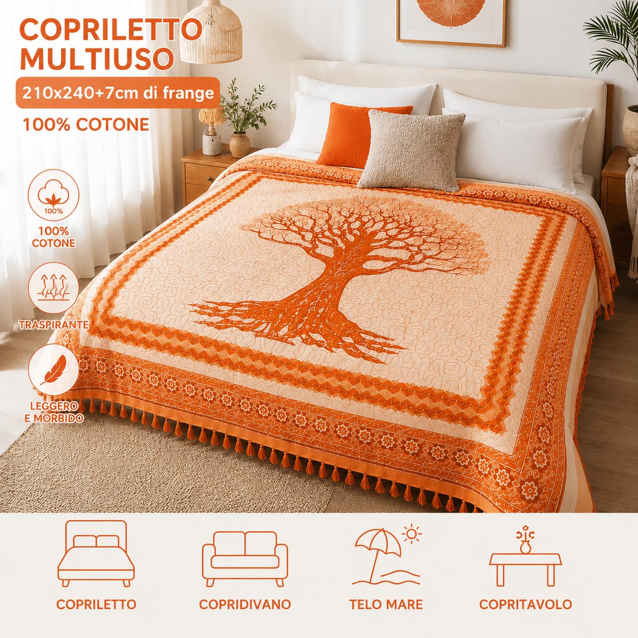 Ali Brothers Telo Mare Grande, cotone 210x230 cm+7cm frange| Telo Spiaggia antisabbia | Asciugamano Mare Fouta, frange e angoli - Pareo Donna Uomo Ragazzi | Pic Nic Beach Towel Coperta, lungo leggero