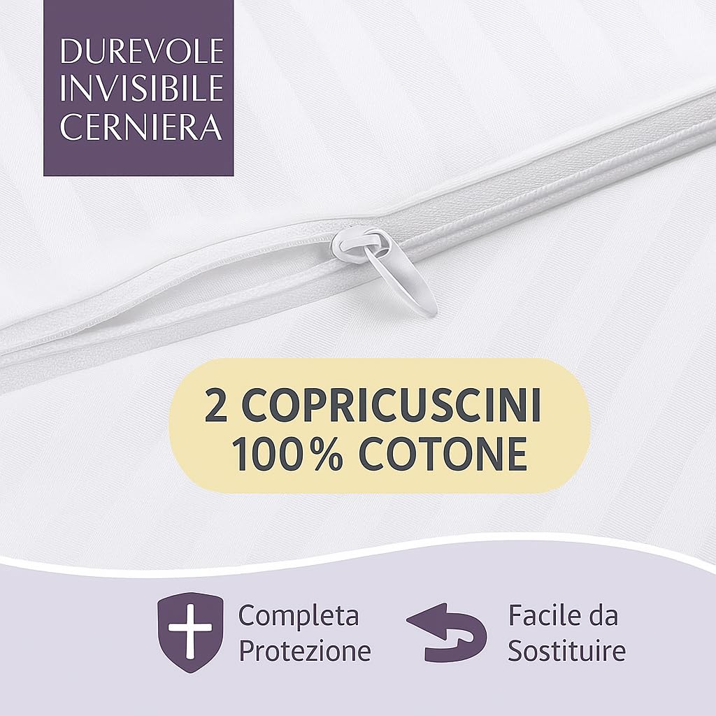 Copricuscino Letto - Federe Cuscino per Camera - Coprifedere Cuscini Letto Con Cerniera - 2 Pezzi - Dimensione 50x80- federe cuscino letto - federe antiacaro antiallergico certificate