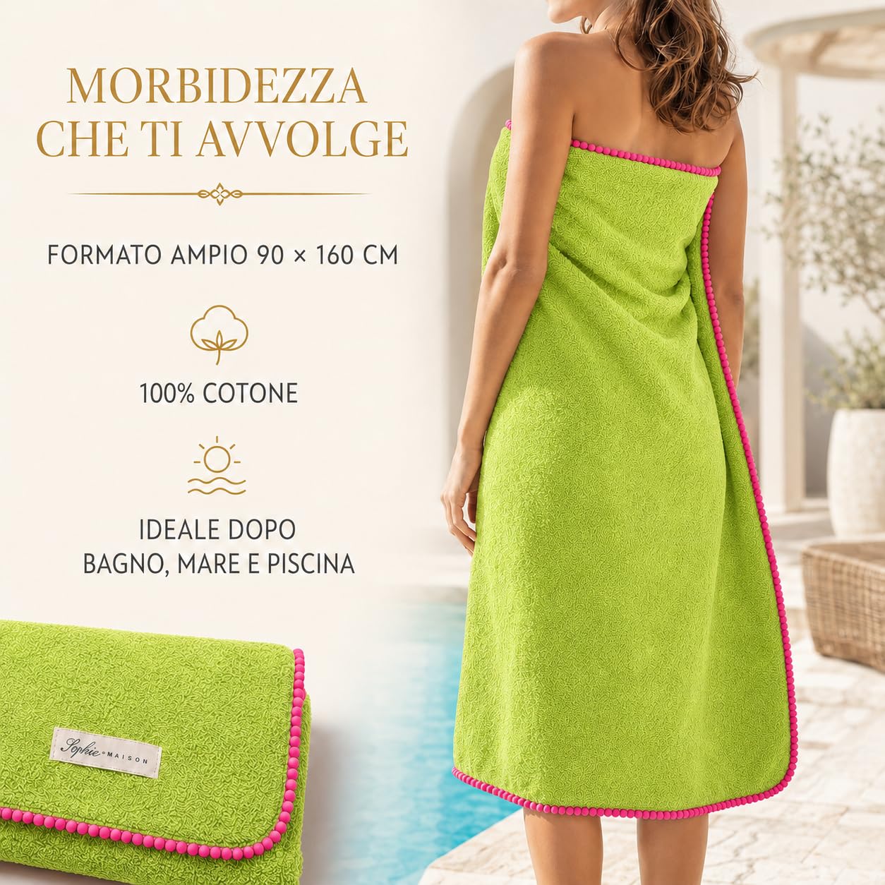 Ali Brothers Telo Mare 90x160 cm in Spugna Jacquard 100% Cotone-Morbido e assorbente, ideale per spiaggia, piscina, bagno e coprilettino da mare.