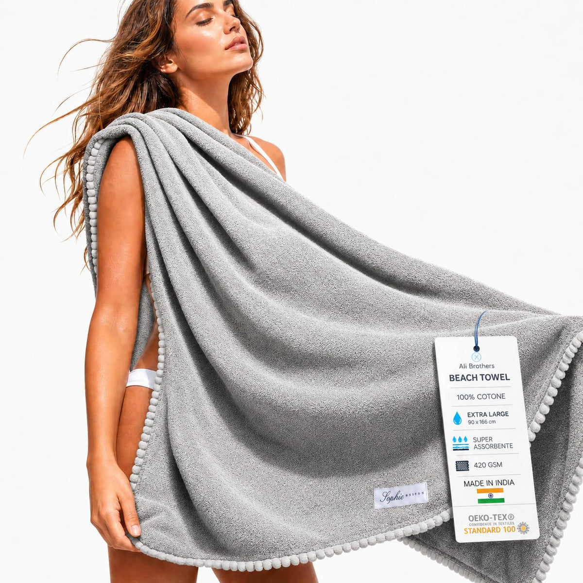 Ali Brothers Telo Mare 90x160 cm in Spugna Jacquard 100% Cotone-Morbido e assorbente, ideale per spiaggia, piscina, bagno e coprilettino da mare.