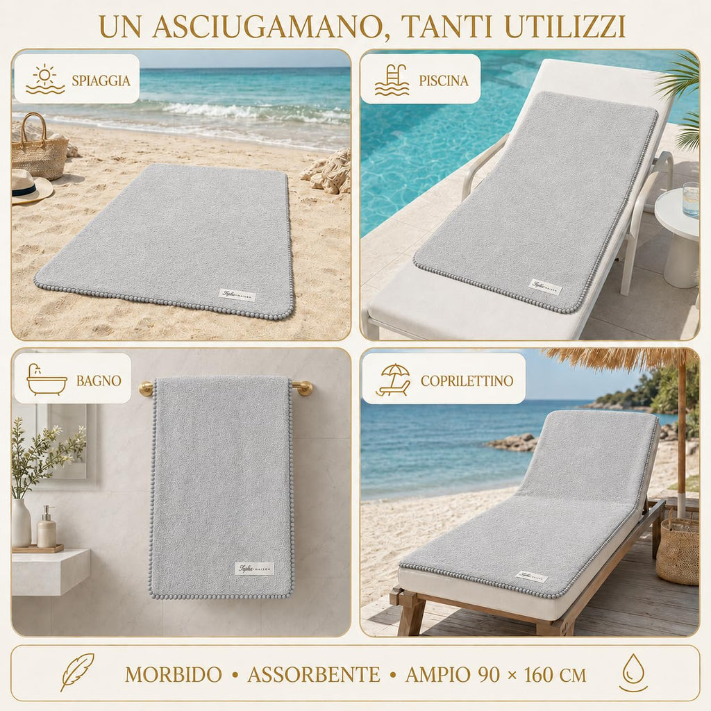 Ali Brothers Telo Mare 90x160 cm in Spugna Jacquard 100% Cotone-Morbido e assorbente, ideale per spiaggia, piscina, bagno e coprilettino da mare.
