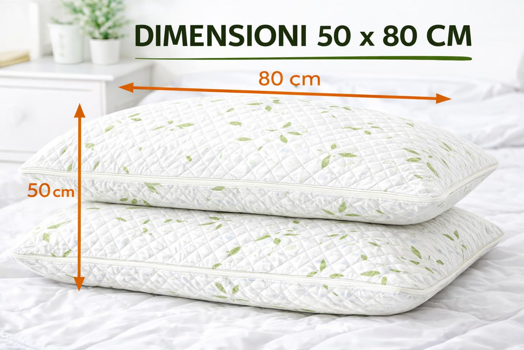 Ali Brothers Federa Cuscino Aloe Vera 50x80 cm – Set 2 Pezzi, Copricuscino Trapuntato con Zip, Traspirante, Anallergico, Morbido e Lavabile, Protezione Guanciale