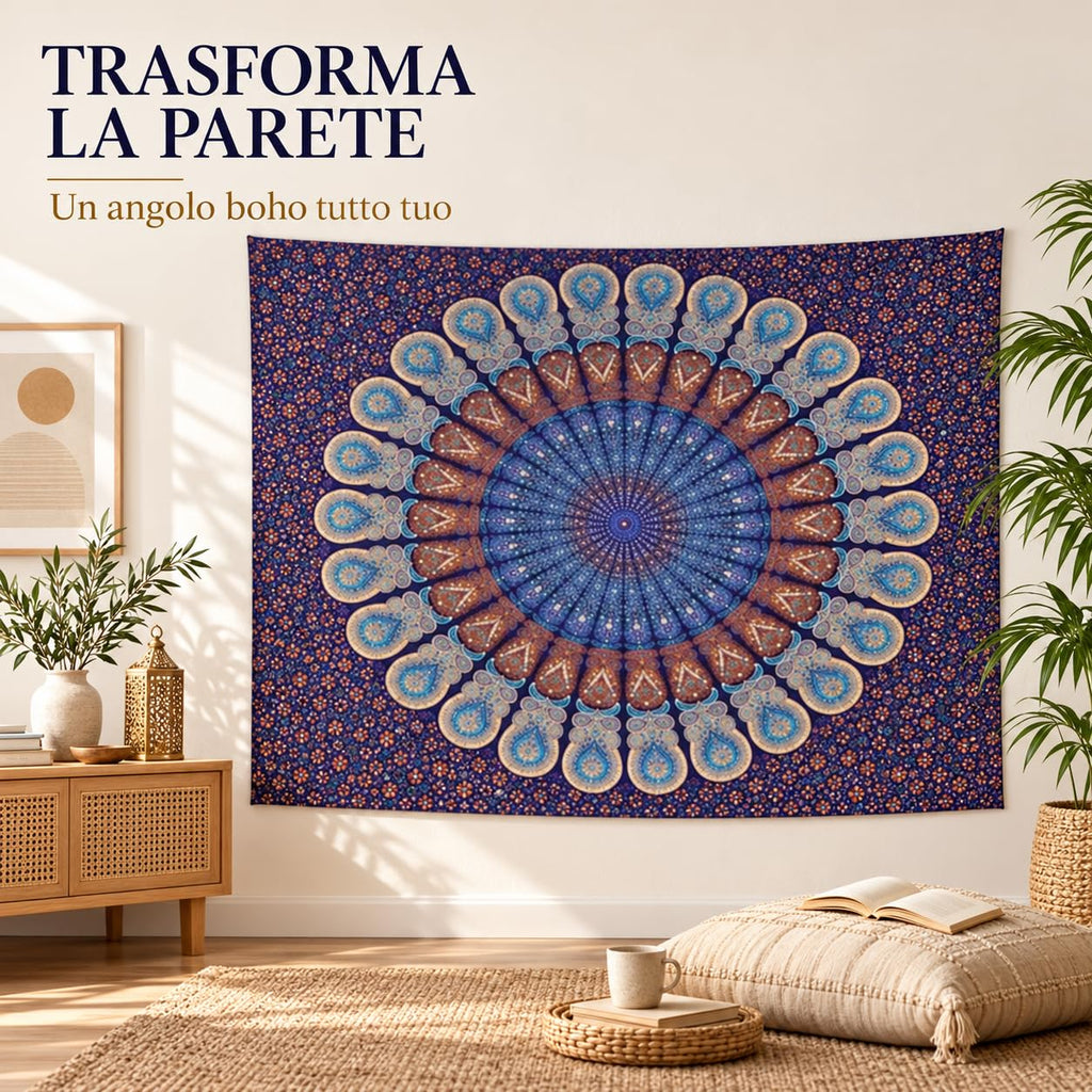 Ali Brothers Telo Copritutto Mandala 210x240 cm, Copridivano 3 Posti Boho Indiano in Cotone, Multiuso per Mare, Picnic, Arazzo da Parete, Casa e Viaggio