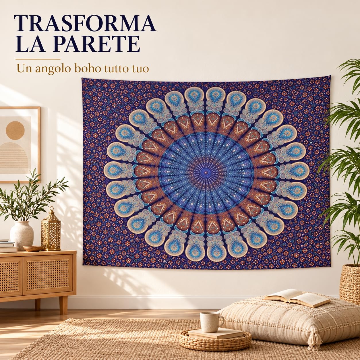 Ali Brothers Telo Copritutto Mandala 210x240 cm, Copridivano 3 Posti Boho Indiano in Cotone, Multiuso per Mare, Picnic, Arazzo da Parete, Casa e Viaggio