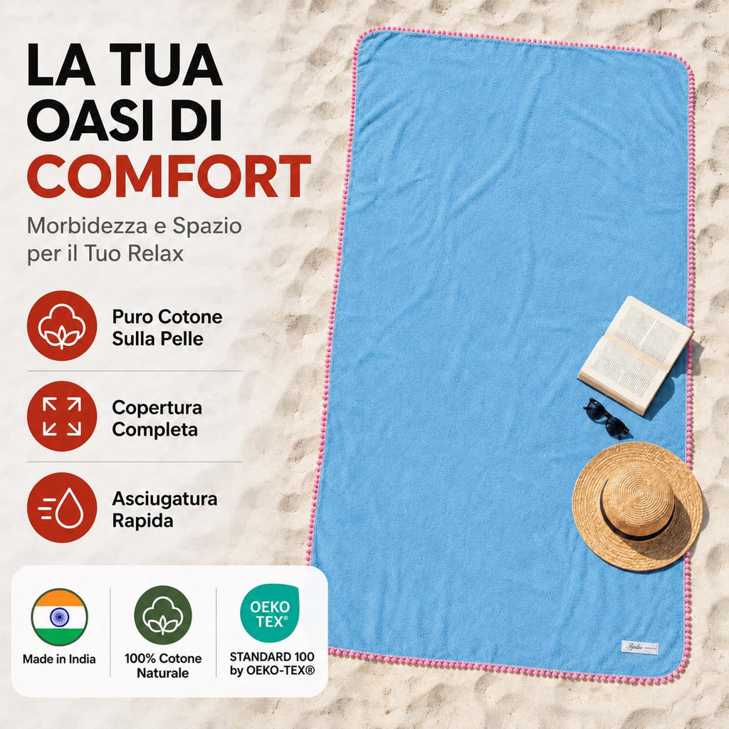Ali Brothers Telo Mare 90x160 cm in Spugna Jacquard 100% Cotone-Morbido e assorbente, ideale per spiaggia, piscina, bagno e coprilettino da mare.