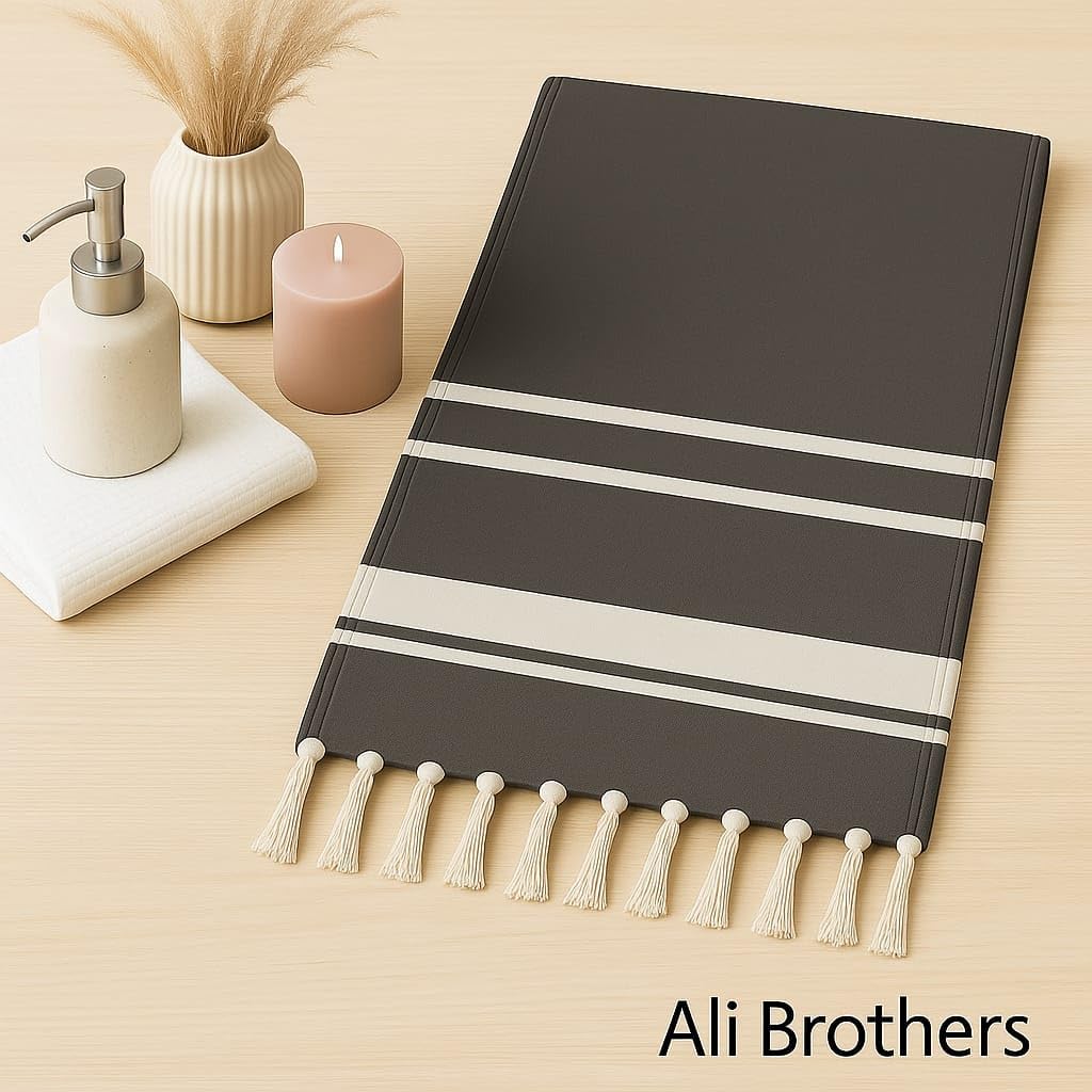Ali Brothers Telo Mare Grande 90x170cm 100% Cotone – Asciugamano da Spiaggia con Frange – Antisabbia, Leggero, Assorbente e Compatto – Fouta per Hammam, Sauna, Viaggio, Piscina, Yoga, Campeggio,