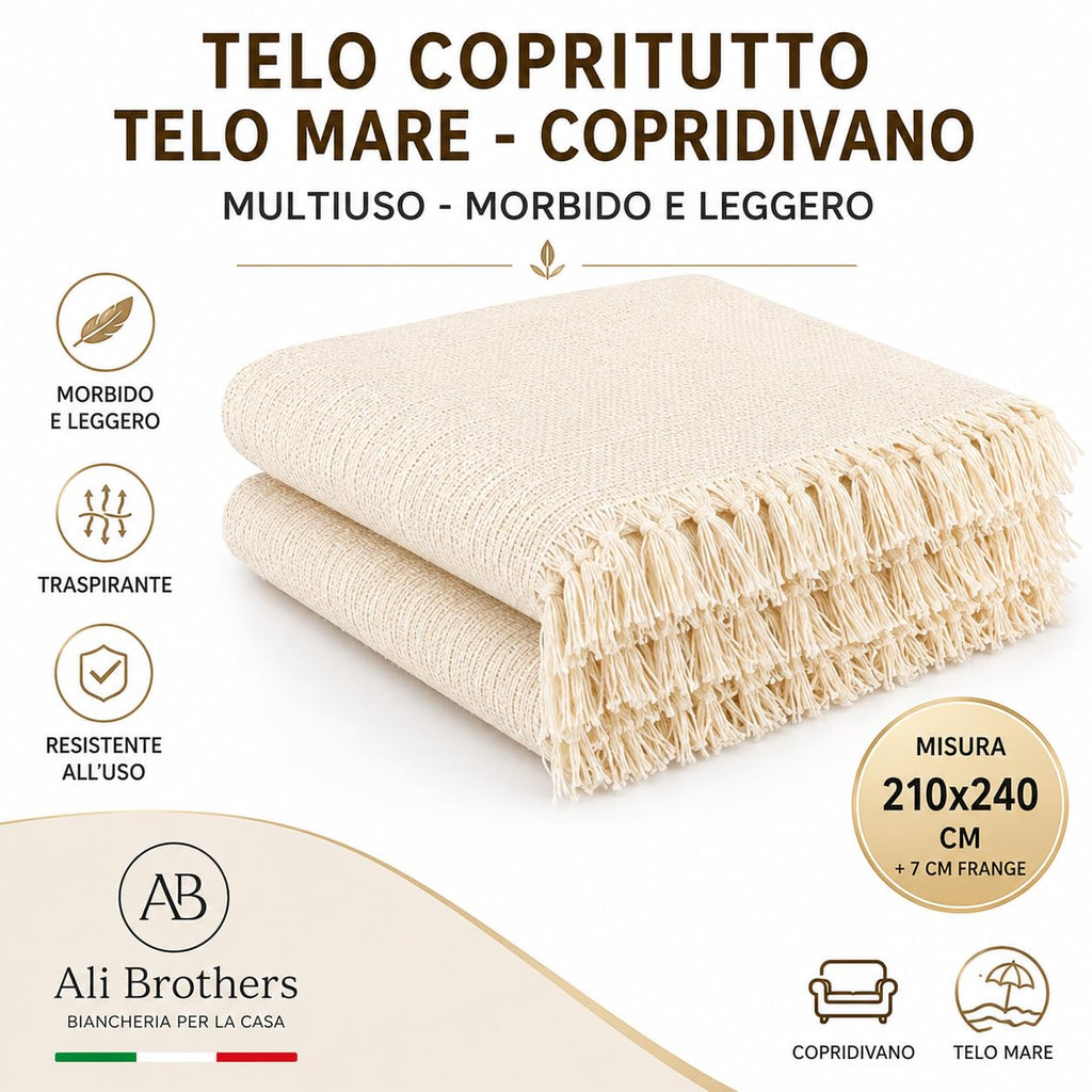 Ali Brothers Telo Copritutto Cotone Made in India 210x240 cm + Frange 7 cm – Copridivano Universale, Copriletto Matrimoniale, Coprimuro, Telo Parete, Coperta Estiva Leggera, Telo Arredo Multiuso