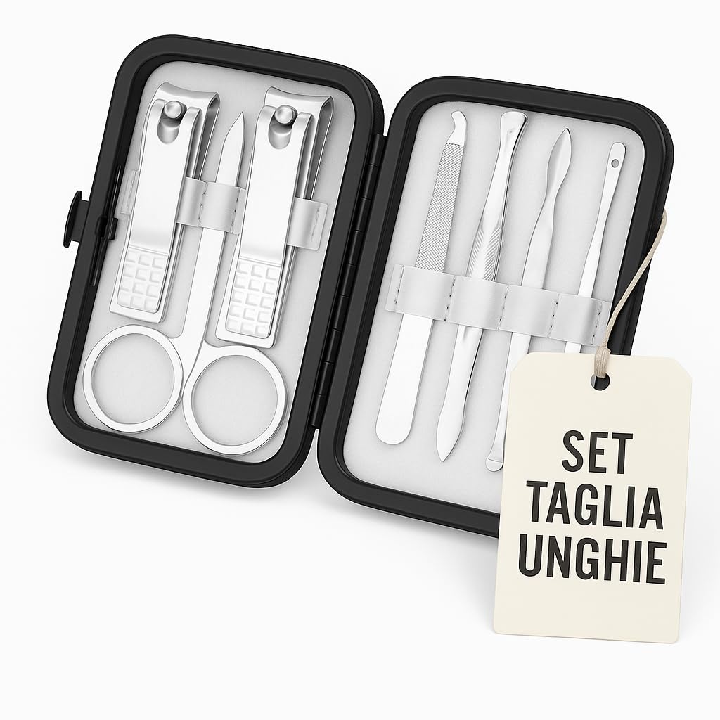 Set Manicure Professionale Uomo Donna – Kit Tagliaunghie e Tronchesino Piedi in Acciaio -Manicure & Pedicure con valigetta da viaggio portatile - kit tagliaunghie per la cura personale,