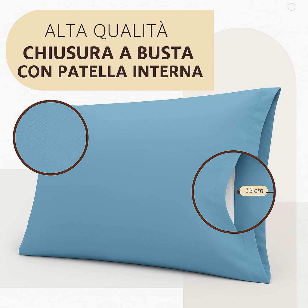 Set 2 Federe Cuscino 50x80 cm – 100% Cotone Morbido e Traspirante – Antipiega, Antiacaro, Lavabili – Naturale per Letto Singolo o Matrimoniale"