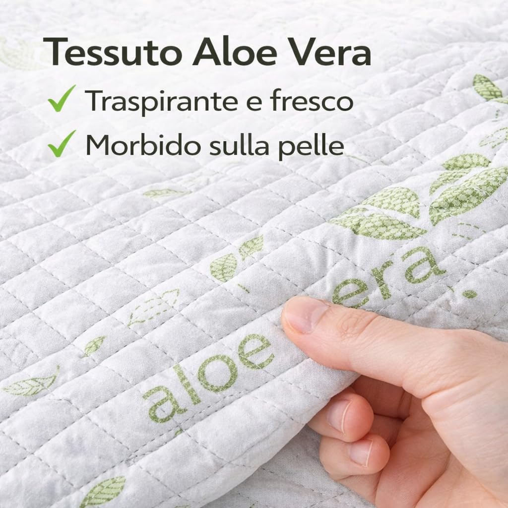 Ali Brothers Federa Cuscino Aloe Vera 50x80 cm – Set 2 Pezzi, Copricuscino Trapuntato con Zip, Traspirante, Anallergico, Morbido e Lavabile, Protezione Guanciale