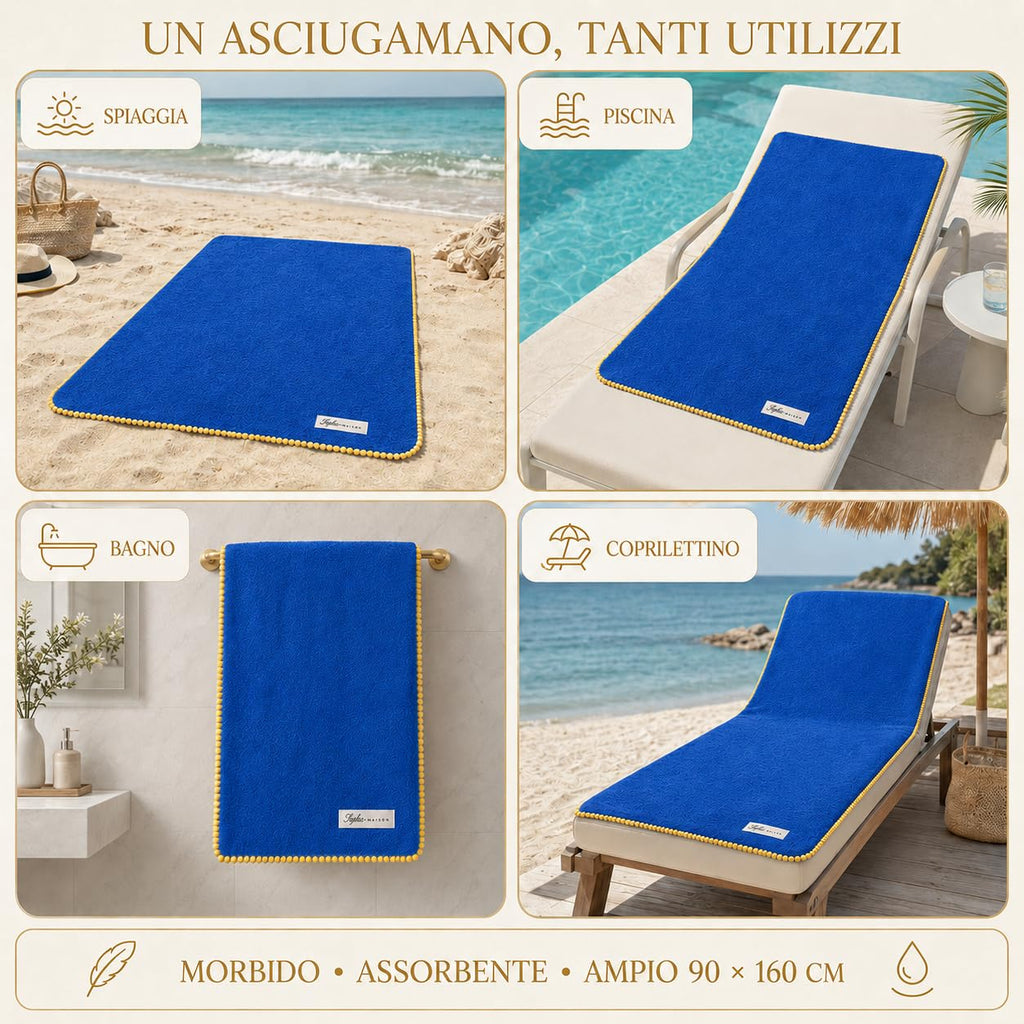 Ali Brothers Telo Mare 90x160 cm in Spugna Jacquard 100% Cotone-Morbido e assorbente, ideale per spiaggia, piscina, bagno e coprilettino da mare.