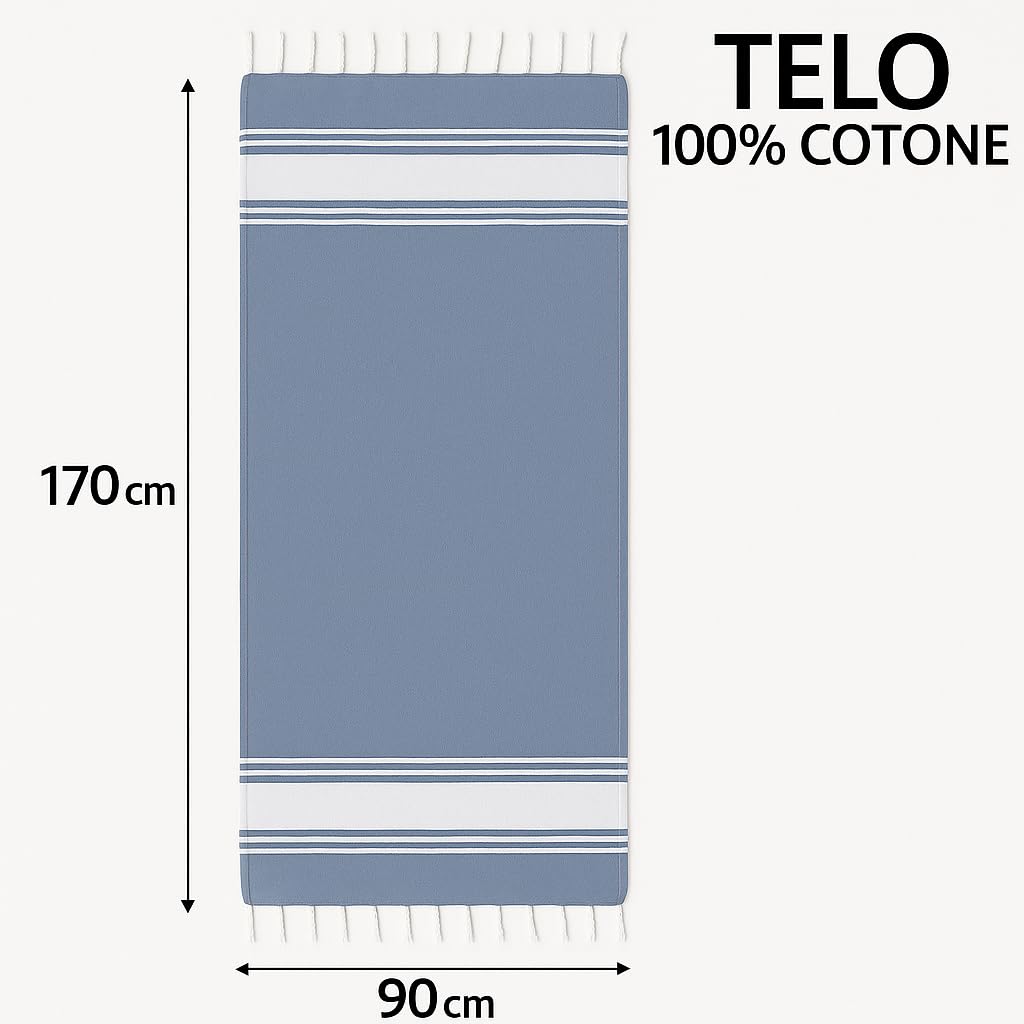 Ali Brothers Telo Mare Grande 90x170cm 100% Cotone – Asciugamano da Spiaggia con Frange – Antisabbia, Leggero, Assorbente e Compatto – Fouta per Hammam, Sauna, Viaggio, Piscina, Yoga, Campeggio,