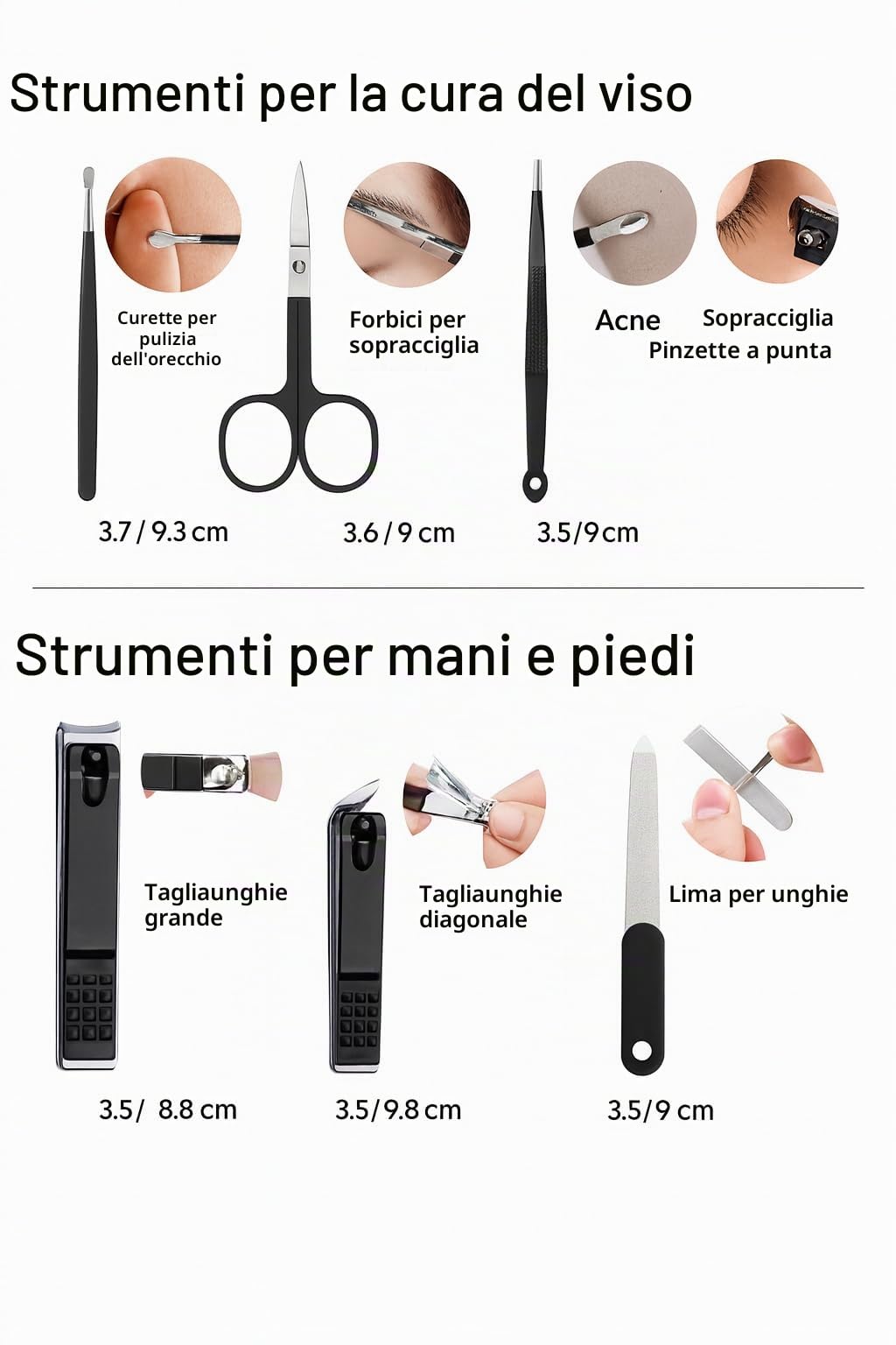 Set Manicure Professionale Uomo Donna – Kit Tagliaunghie e Tronchesino Piedi in Acciaio -Manicure & Pedicure con valigetta da viaggio portatile - kit tagliaunghie per la cura personale,