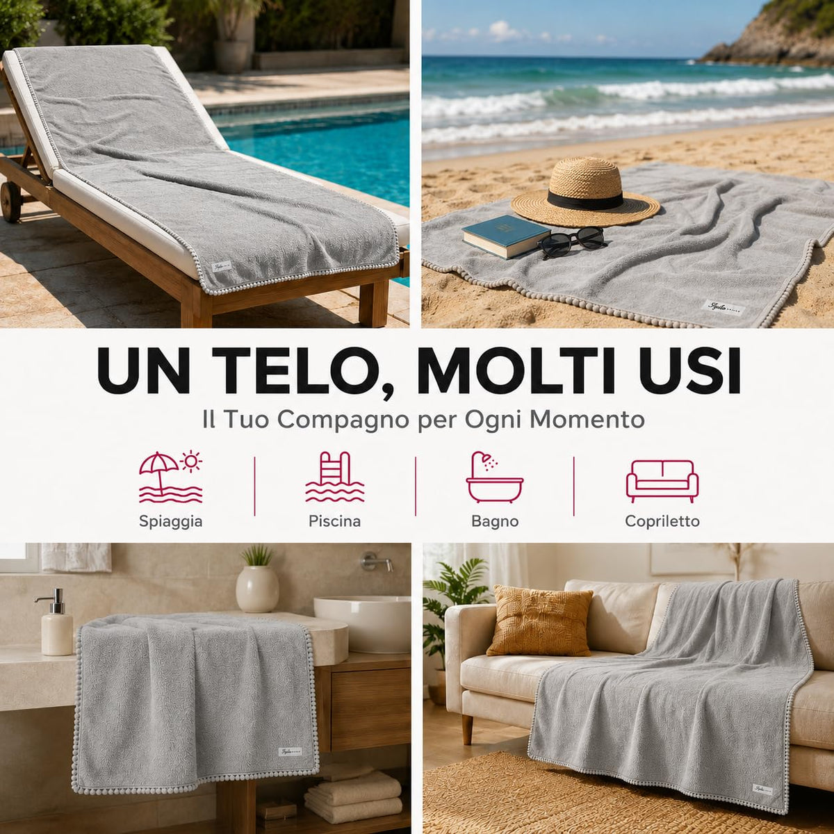 Ali Brothers Telo Mare 90x160 cm in Spugna Jacquard 100% Cotone-Morbido e assorbente, ideale per spiaggia, piscina, bagno e coprilettino da mare.