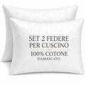 Set 2 Federe Cuscino 50x80 cm con Cerniera, 100% Cotone Damascato, Morbide e Traspiranti, Copricuscini Bianchi per Letto Matrimoniale