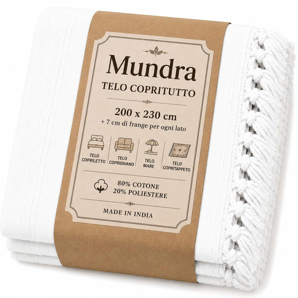 Ali Brothers Telo Copritutto Cotone Made in India 210x240 cm + Frange 7 cm – Copridivano Universale, Copriletto Matrimoniale, Coprimuro, Telo Parete, Coperta Estiva Leggera, Telo Arredo Multiuso