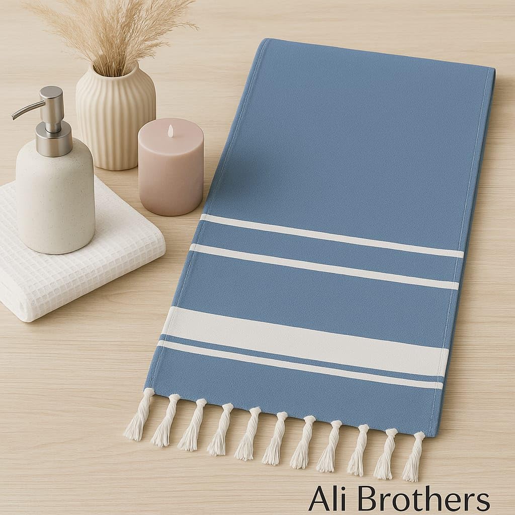 Ali Brothers Telo Mare Grande 90x170cm 100% Cotone – Asciugamano da Spiaggia con Frange – Antisabbia, Leggero, Assorbente e Compatto – Fouta per Hammam, Sauna, Viaggio, Piscina, Yoga, Campeggio,