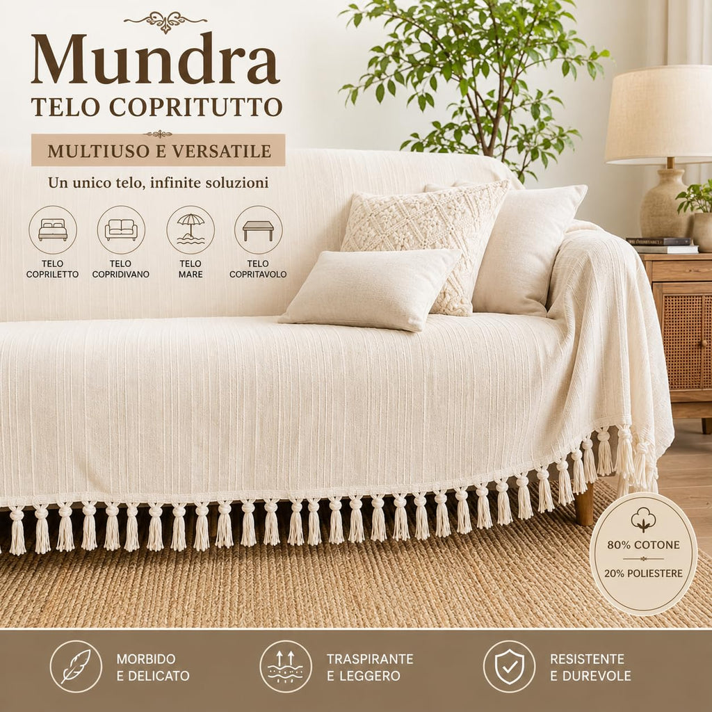 Ali Brothers Telo Copritutto Cotone Made in India 210x240 cm + Frange 7 cm – Copridivano Universale, Copriletto Matrimoniale, Coprimuro, Telo Parete, Coperta Estiva Leggera, Telo Arredo Multiuso