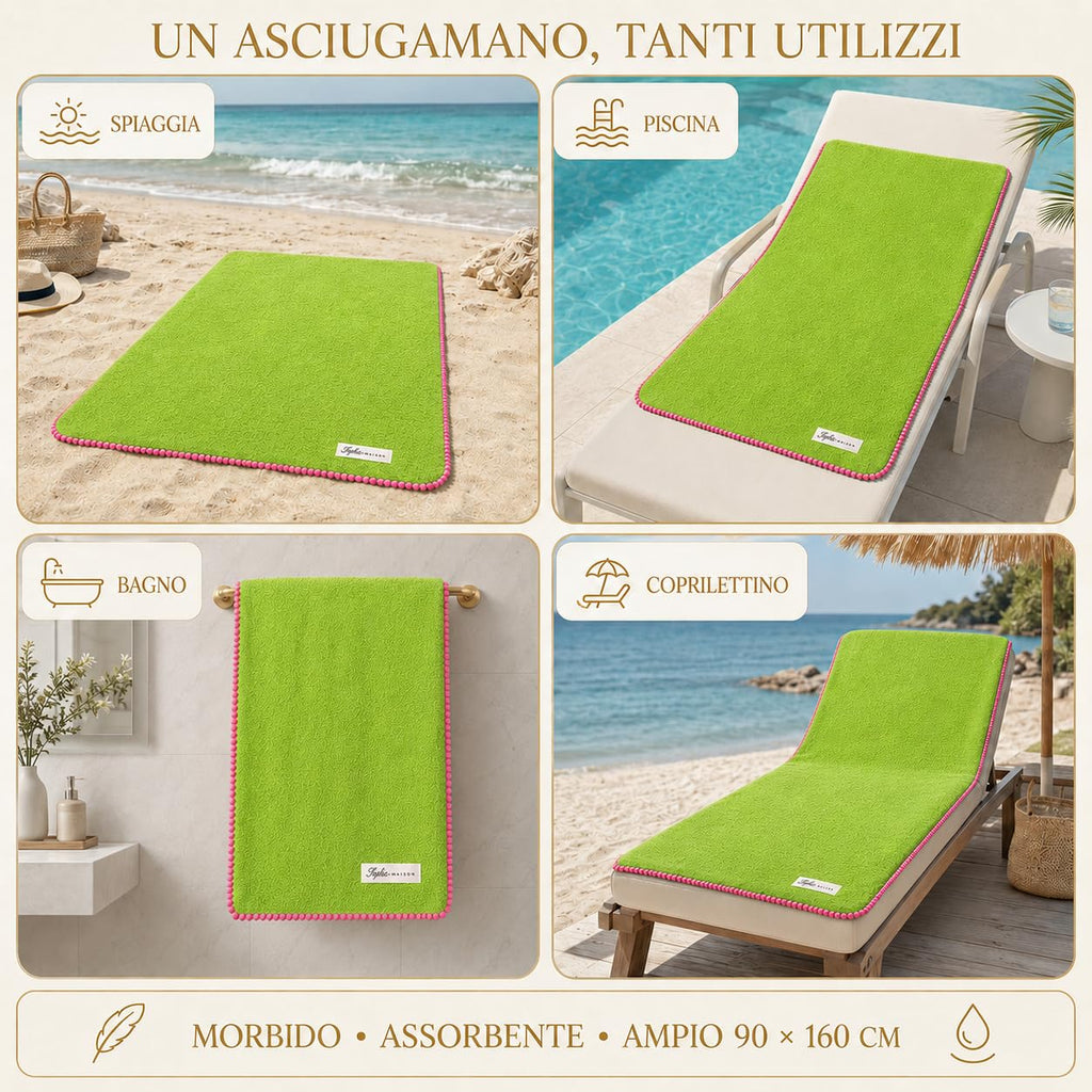 Ali Brothers Telo Mare 90x160 cm in Spugna Jacquard 100% Cotone-Morbido e assorbente, ideale per spiaggia, piscina, bagno e coprilettino da mare.