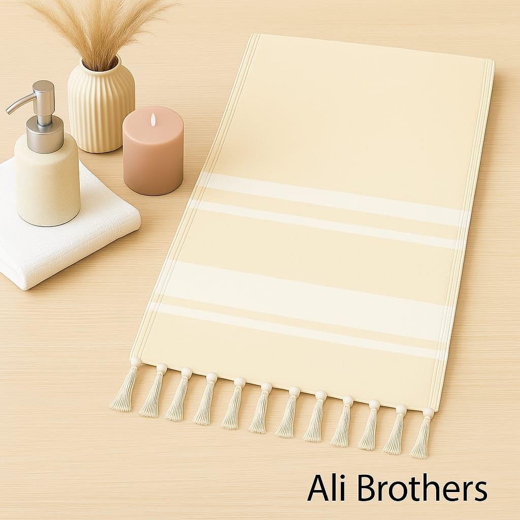 Ali Brothers Telo Mare Grande 90x170cm 100% Cotone – Asciugamano da Spiaggia con Frange – Antisabbia, Leggero, Assorbente e Compatto – Fouta per Hammam, Sauna, Viaggio, Piscina, Yoga, Campeggio,